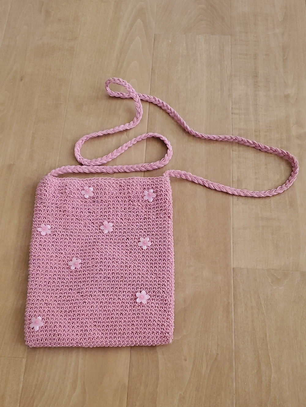 Pink Crochet Crossbody Bag with Floral Accents